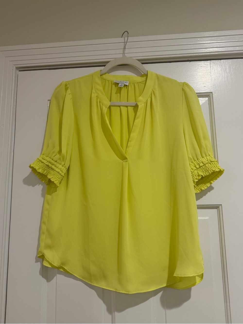 Current Air Lemon Yellow V-Neck Short Sleeve Blouse